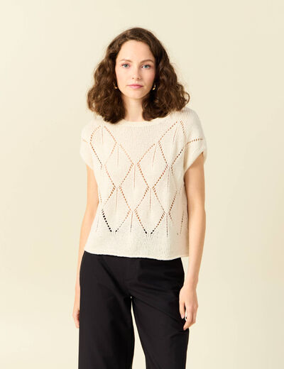 Pull ajouré éco-responsable beige femme