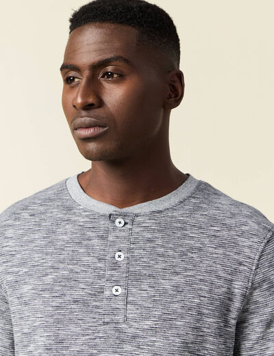 T-shirt en coton manches longues bleu fonc&eacute; homme