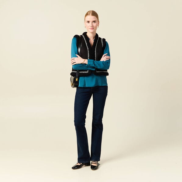 blouse manches longues satin bleu gris femme Blouse manches longues satin bleu gris femme