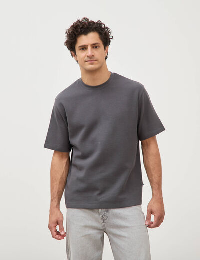 T-shirt ras de cou manches courtes gris fonc&eacute; homme