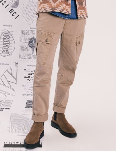 Pantalon cargo droit beige homme