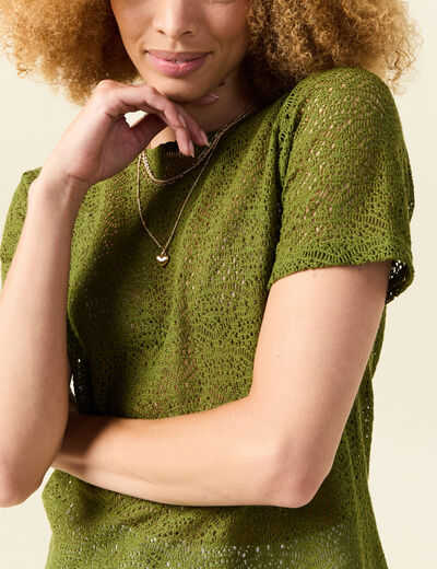 T-shirt manches courtes vert olive femme
