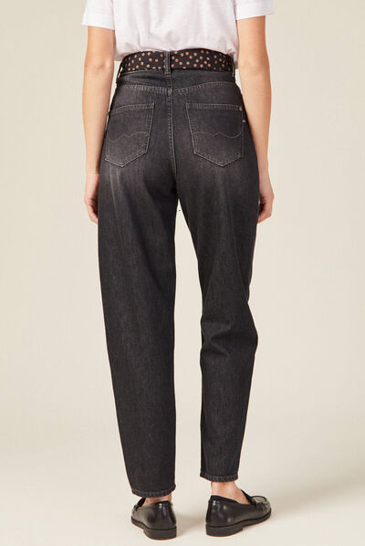 Jeans slouchy ceinturé denim noir femme