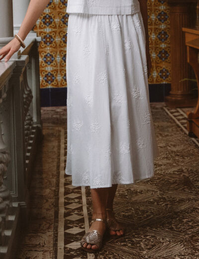 Jupe fluide en coton doubl&eacute;e ecru femme