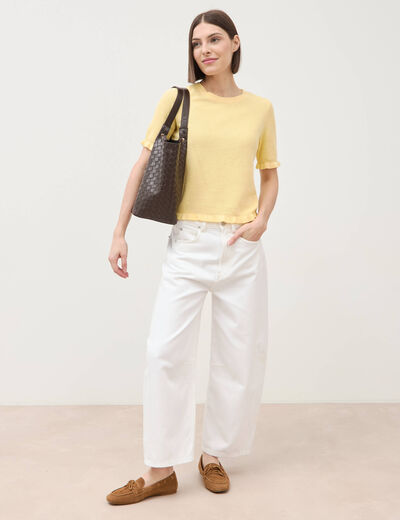 Jeans barrel taille haute 7/8&egrave;me denim blanc femme