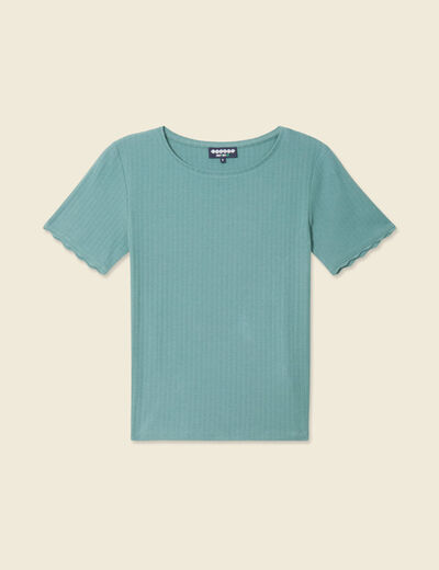 T-shirt manches courtes côtelé vert foncé femme