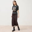 Jupe droite longue satin&eacute;e marron fonc&eacute; femme