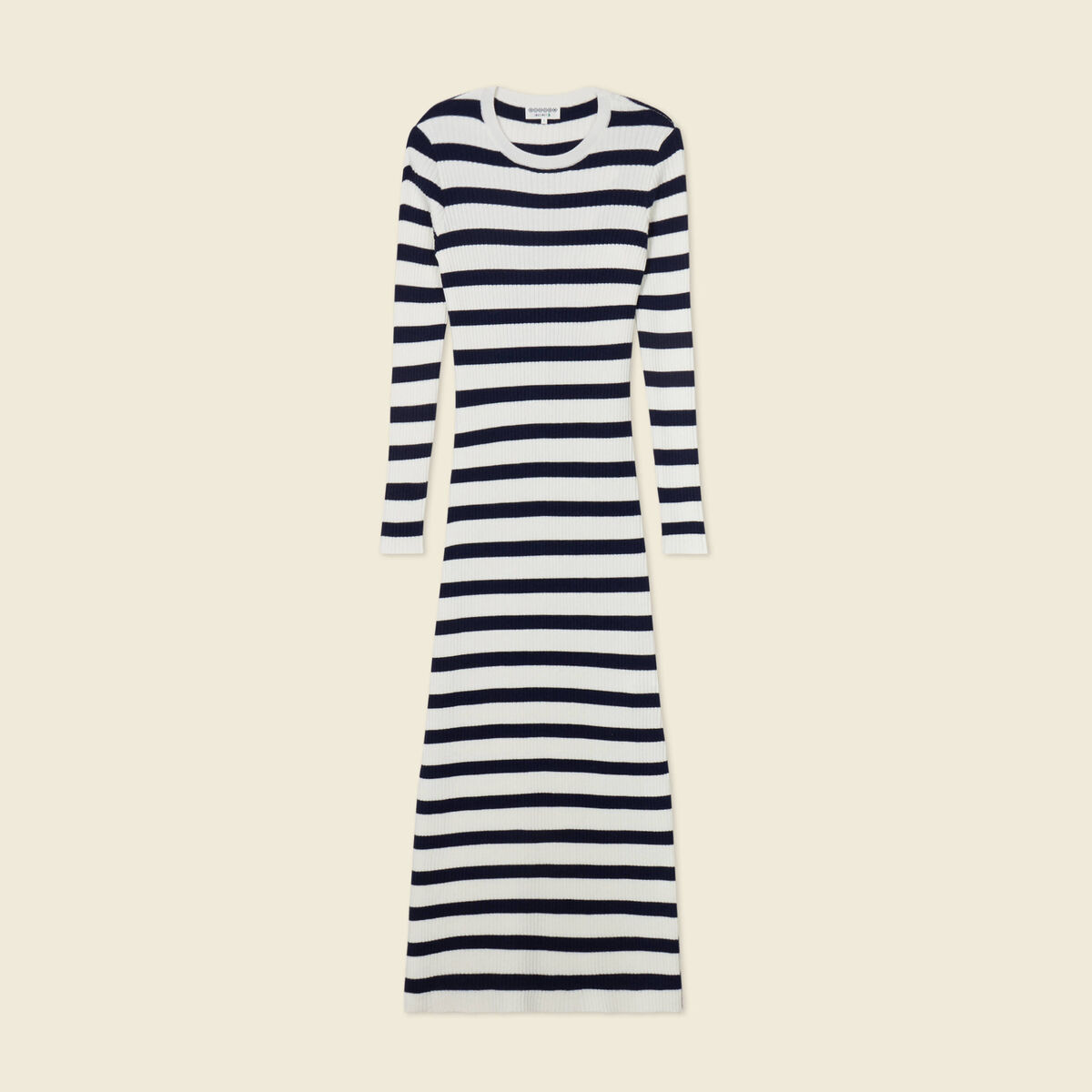 Robe tricot longue ajust&eacute;e bleu marine femme