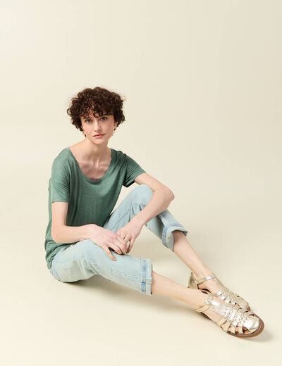 T-shirt manches courtes brillant vert foncé femme