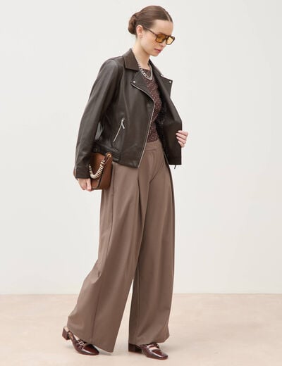 Perfecto manches longues similicuir marron fonc&eacute; femme