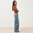 Jeans wide leg strass taille standard bleu femme