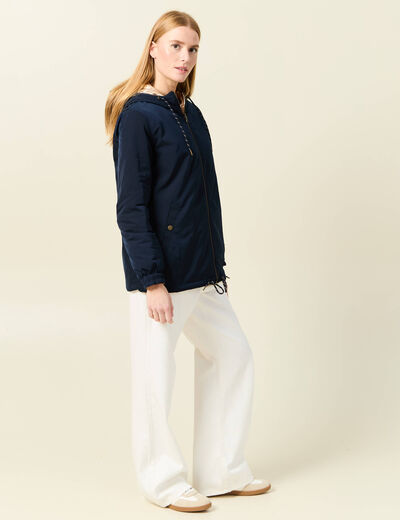 Parka réversible à capuche bleu marine femme