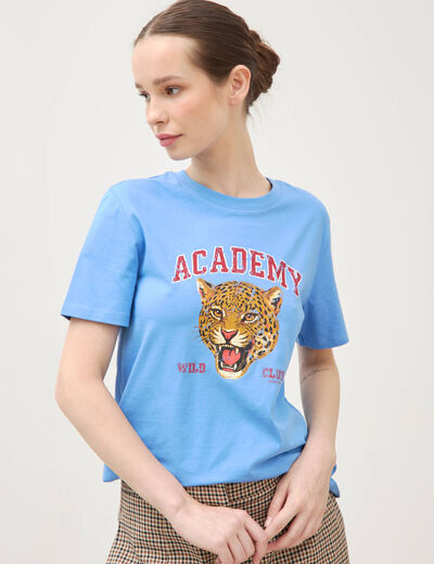 T-shirt droit col rond manches courtes bleu clair femme