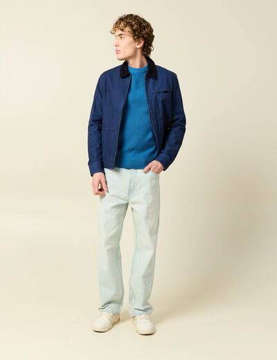 Pull fin manches longues col rond bleu fonc&eacute; homme