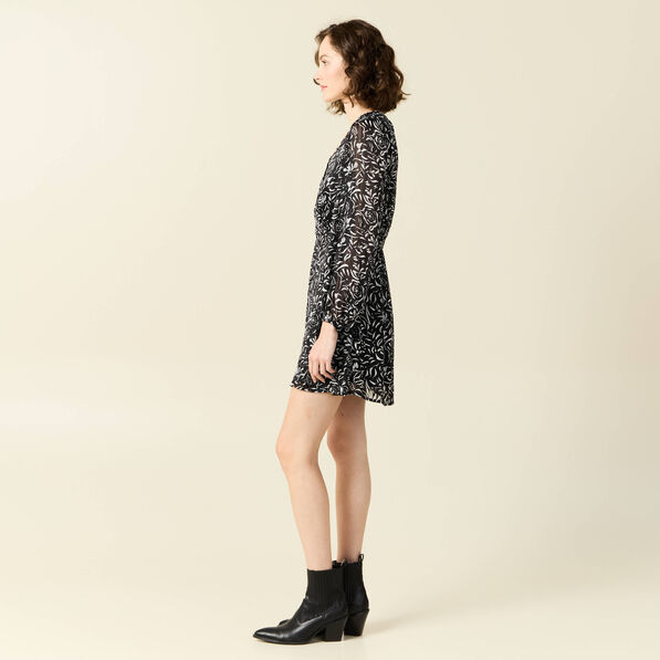 Robe évasée manches longues noir femme