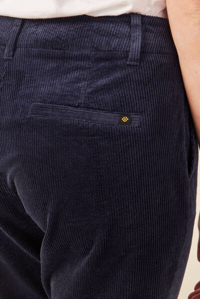 Pantalon chino velours côtelé bleu marine femme