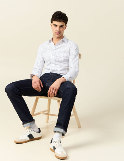 Chemise cintr&eacute;e en coton manches longues blanc homme
