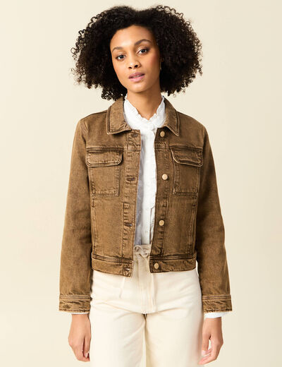 Blouson droit manches longues marron foncé femme