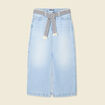 Jupe longue droite en jean denim bleach femme