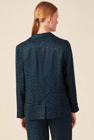 Veste blazer droite satin bleu canard femme