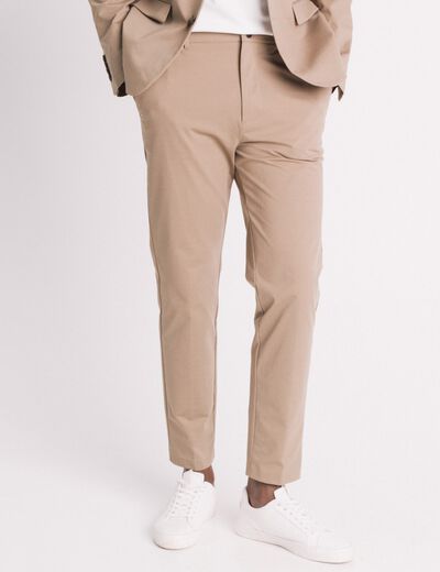 Pantalon chino stretch taupe homme