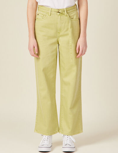 Jeans large taille haute vert anis femme