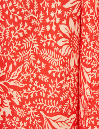 Robe col v manches longues rouge corail femme