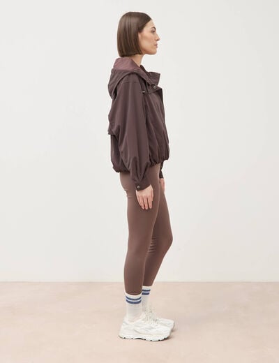 Blouson oversize court &agrave; capuche marron femme