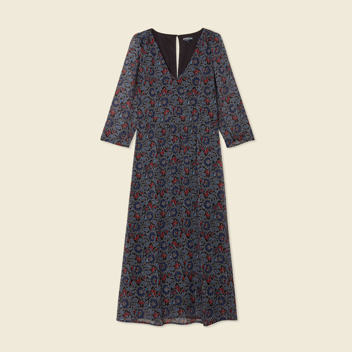 Robe longue &eacute;vas&eacute;e col en V noir femme