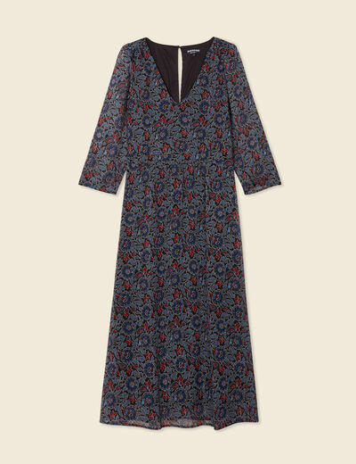 Robe longue évasée col en V noir femme