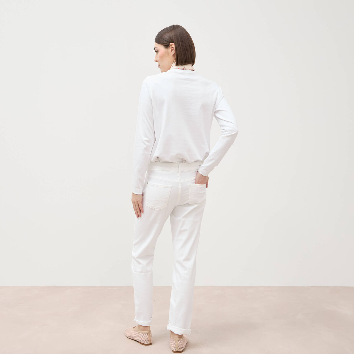 Jeans girlfriend taille haute denim blanc femme