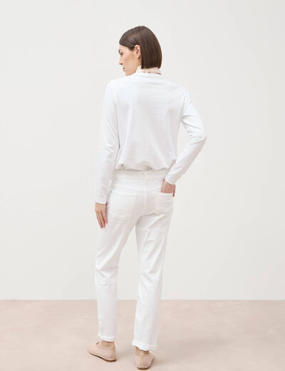 Jeans girlfriend taille haute denim blanc femme