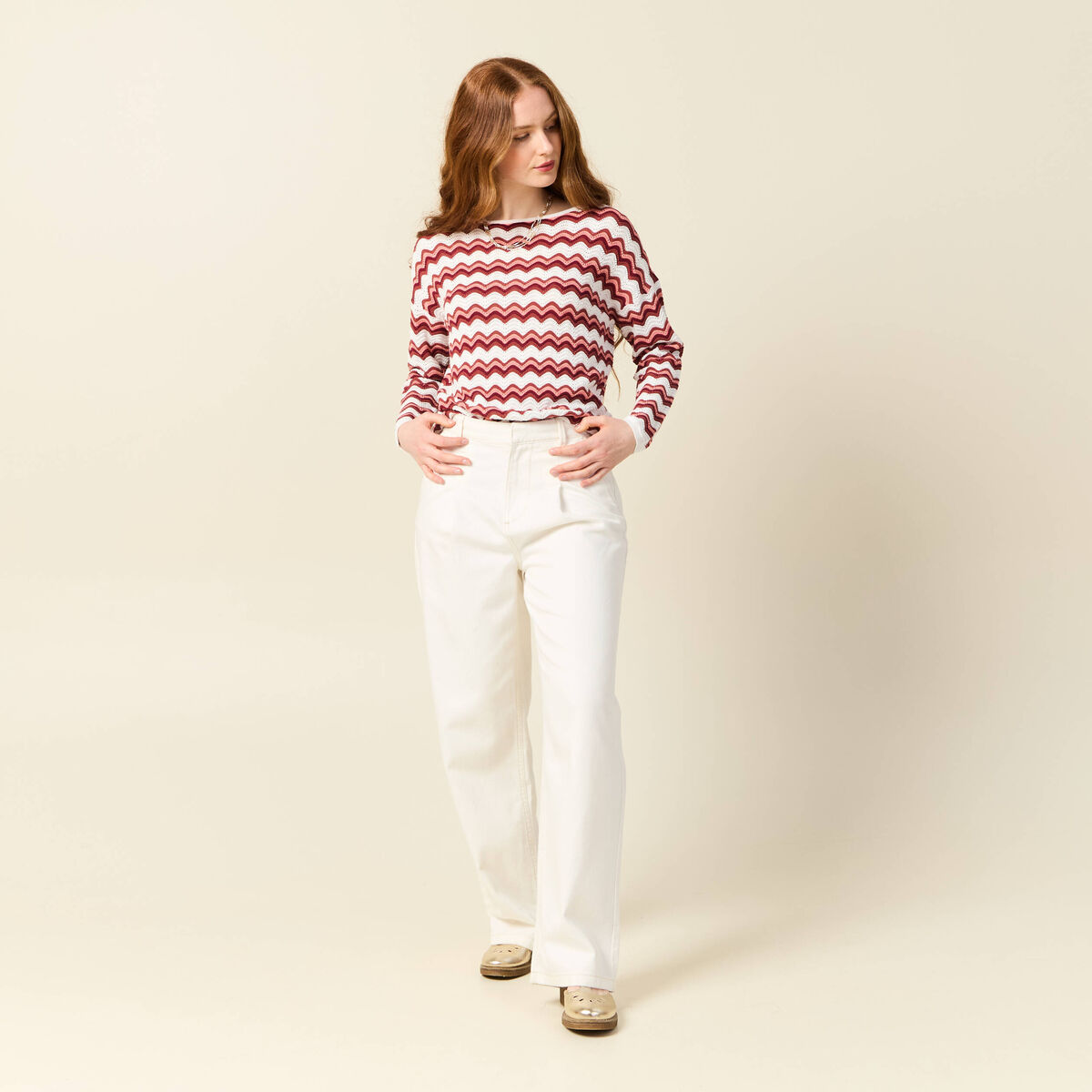 Pull manches longues vieux rose femme