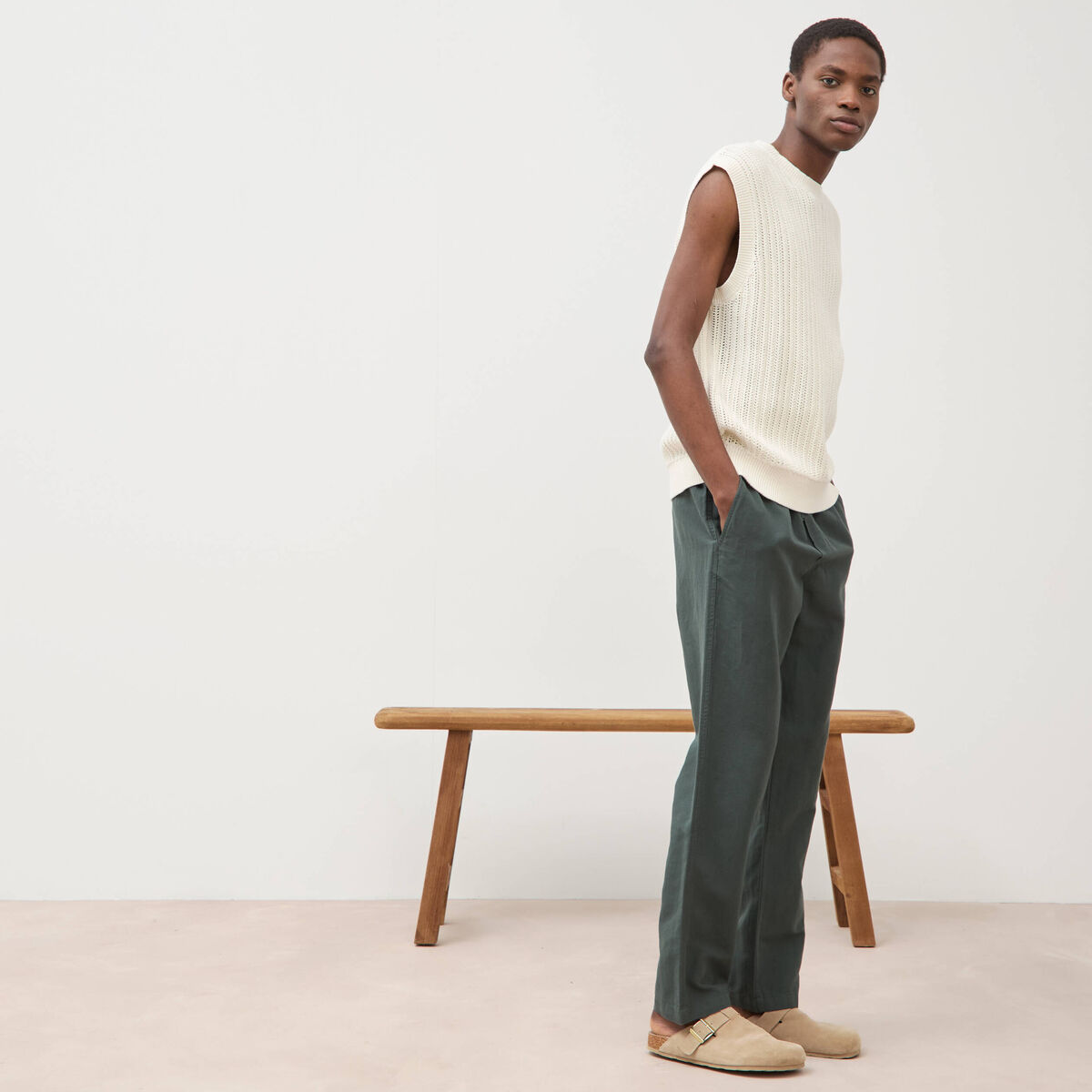 Pantalon coupe straight vert kaki homme