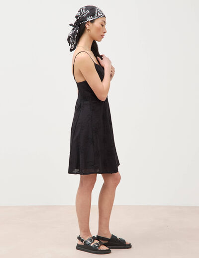 Robe col c&oelig;ur &agrave; bretelles en coton noir femme