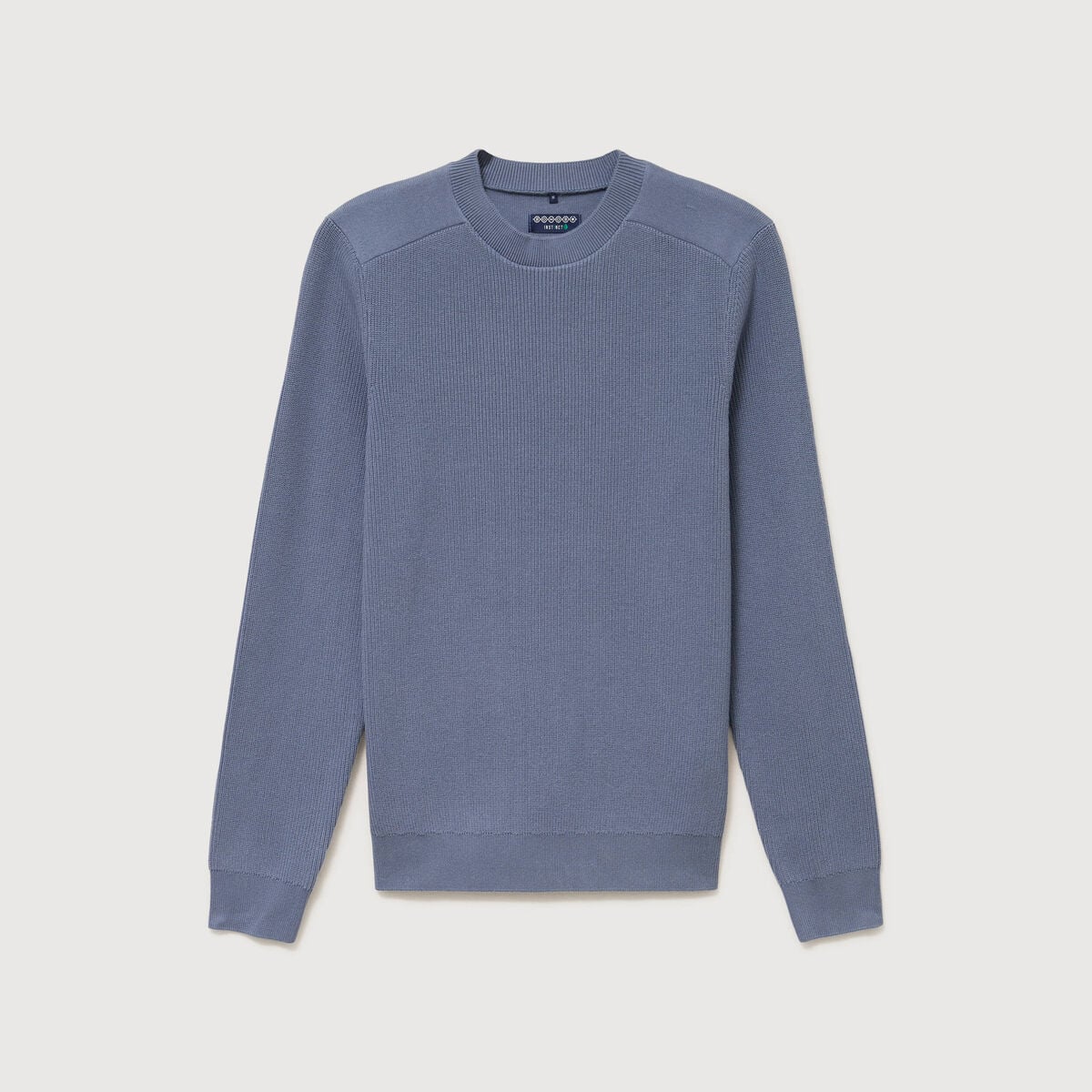 Pull manches longues col rond bleu gris homme