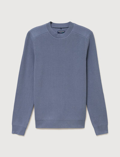 Pull manches longues col rond bleu gris homme