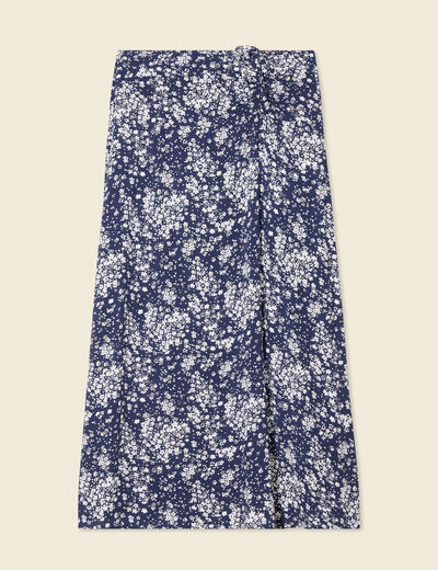 Jupe longue portefeuille bleu femme
