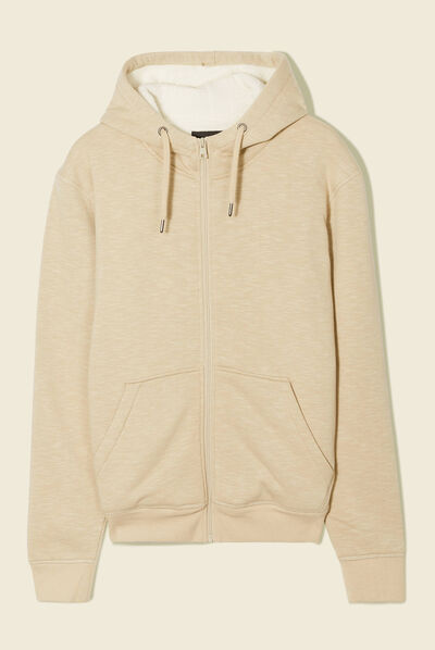 Sweat manches longues zippé beige homme