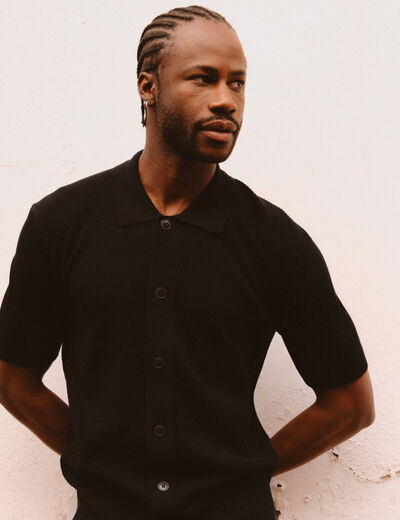 Chemise manches courtes col polo noir homme
