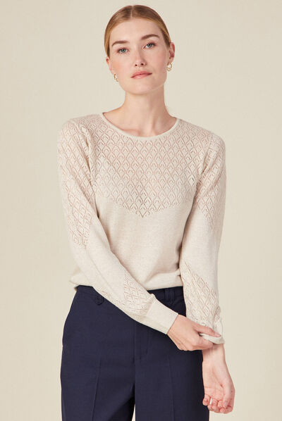 Pull manches longues beige femme