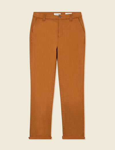 Pantalon chino cigarette marron femme