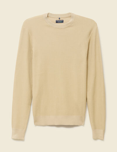 Pull fin col rond manches longues beige homme