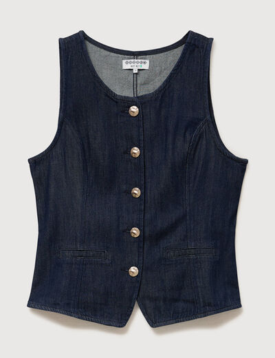 Gilet en jeans sans manches col rond denim brut femme