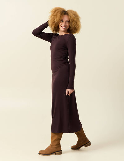 Robe manches longues en maille marron fonc&eacute; femme