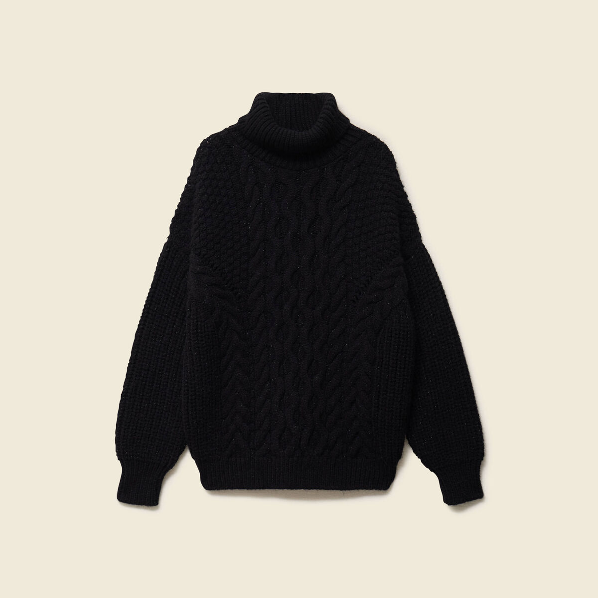 Pull manches longues col roul&eacute; brillant noir femme