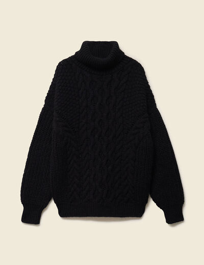 Pull manches longues col roul&eacute; brillant noir femme