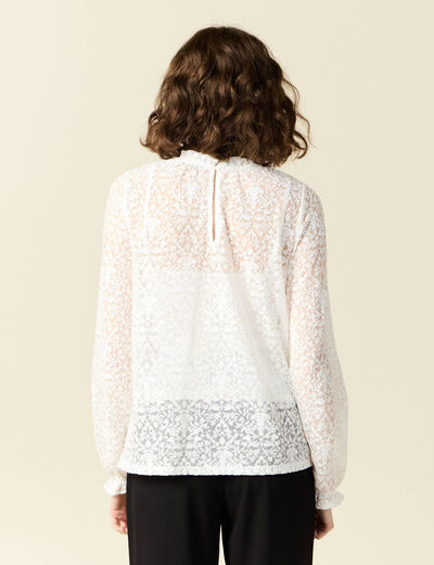 T-shirt manches longues broderie ecru femme
