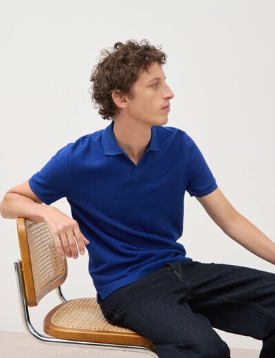 Polo cintr&eacute; manches courtes en coton bleu electrique homme