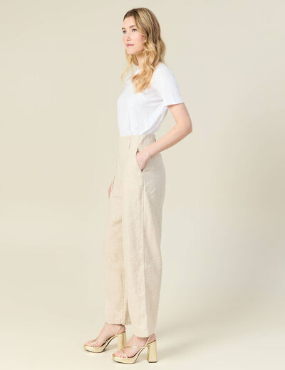 Pantalon large taille haute sable femme